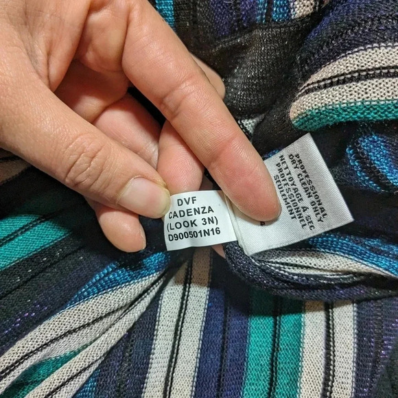 Diane Von Furstenberg Metallic Dress Cadenza Knit Wrap Blue Green Medium Midi - Picture 9 of 10